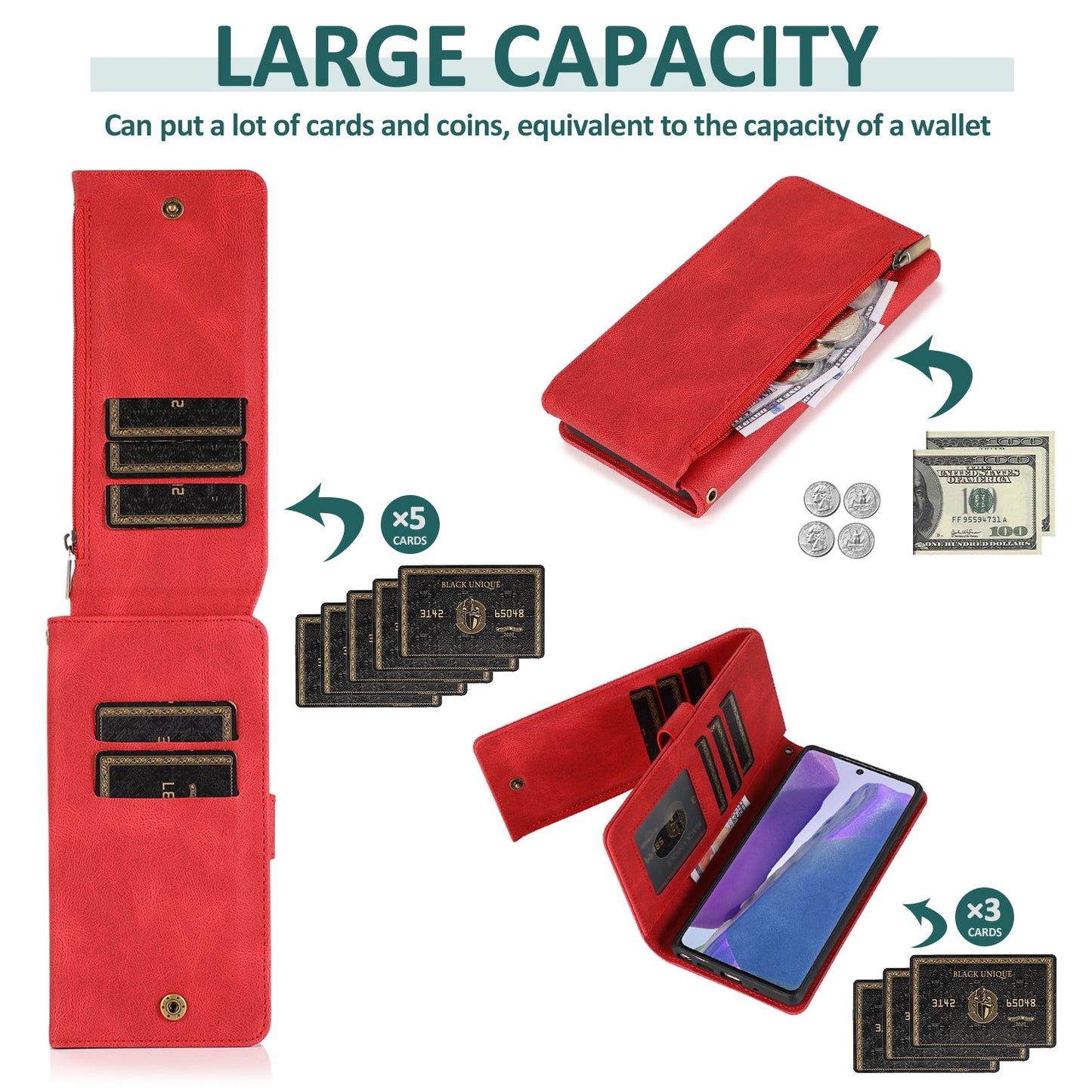 Luxury Skin Feel Multi-card Zipper Leather Case For Samsung Note20/Note20 5G