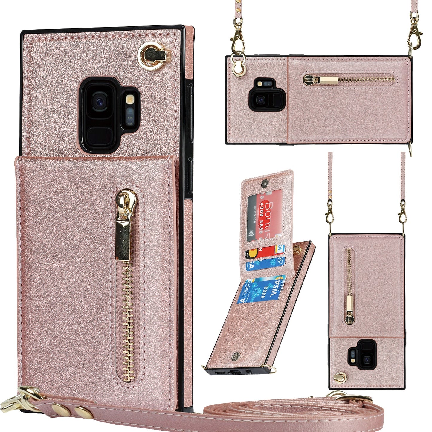 Neue Umhänge-Reißverschluss-Brieftaschen-Handyhülle für Samsung S9