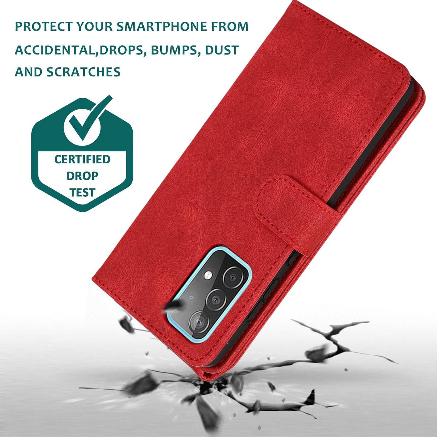 Étui portefeuille en cuir de luxe avec fermeture éclair pour Samsung A52