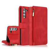 Luxury Skin Feel Multi-card Zipper Leather Case For Samsung S21