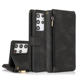 Luxury Skin Feel Multi-card Zipper Leather Case For Samsung S21 Ultra