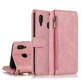 Luxury Skin Feel Multi-card Zipper Leather Case For Samsung A20