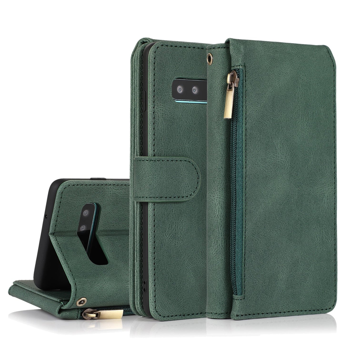 Étui en Cuir à Fermeture Éclair Multi-cartes Sensation Peau de Luxe pour Samsung S10