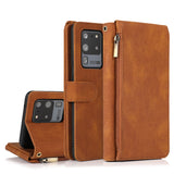 Luxury Skin Feel Multi-card Zipper Leather Case For Samsung S20 Ultra