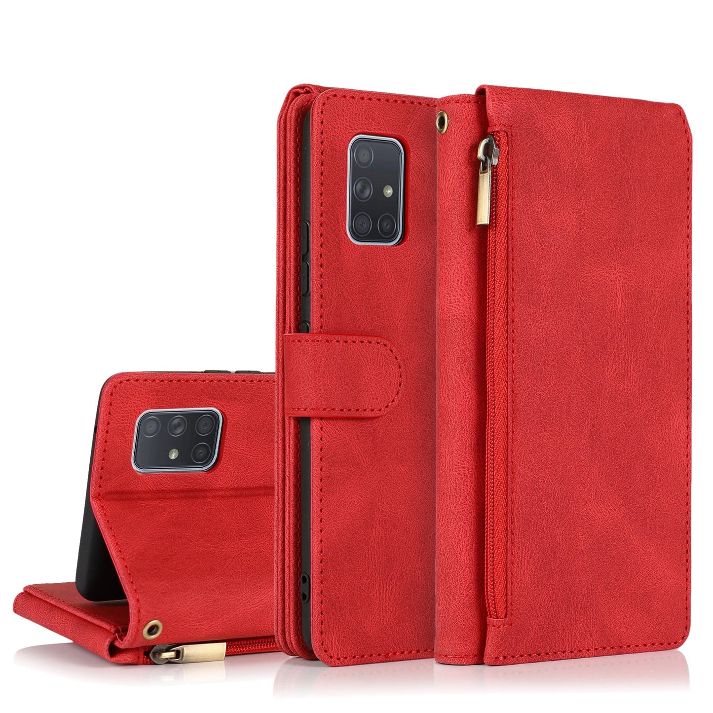 Étui en cuir de luxe à fermeture éclair multi-cartes toucher peau pour Samsung Série A