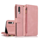 Luxury Skin Feel Multi-card Zipper Leather Case For Samsung A70