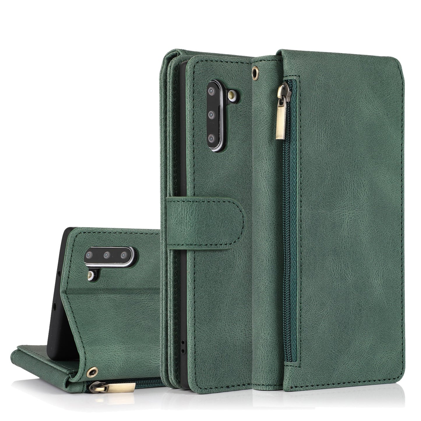 Étui en cuir de luxe à fermeture éclair multi-cartes pour Samsung Note10