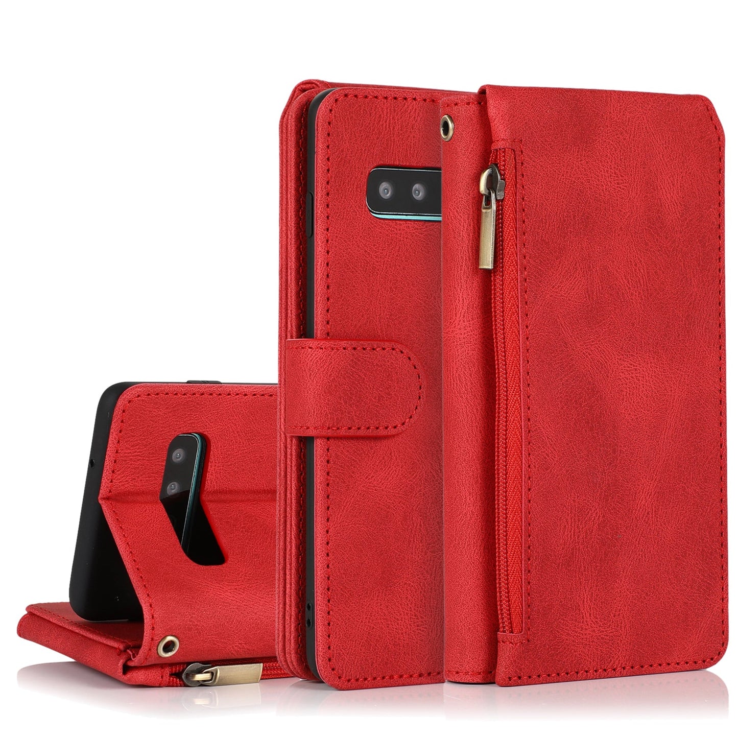 Étui en Cuir à Fermeture Éclair Multi-cartes Sensation Peau de Luxe pour Samsung S10