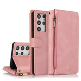 Luxury Skin Feel Multi-card Zipper Leather Case For Samsung S21 Ultra