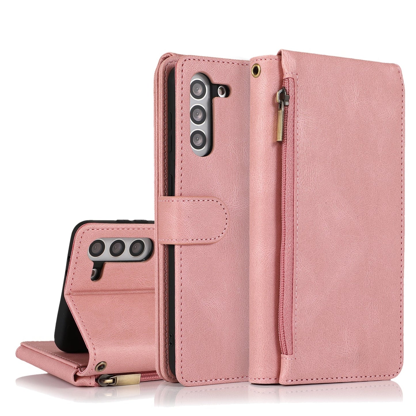 Étui en cuir à fermeture éclair multi-cartes, toucher luxueux, pour Samsung S21FE