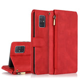 Luxury Skin Feel Multi-card Zipper Leather Case For Samsung A Series