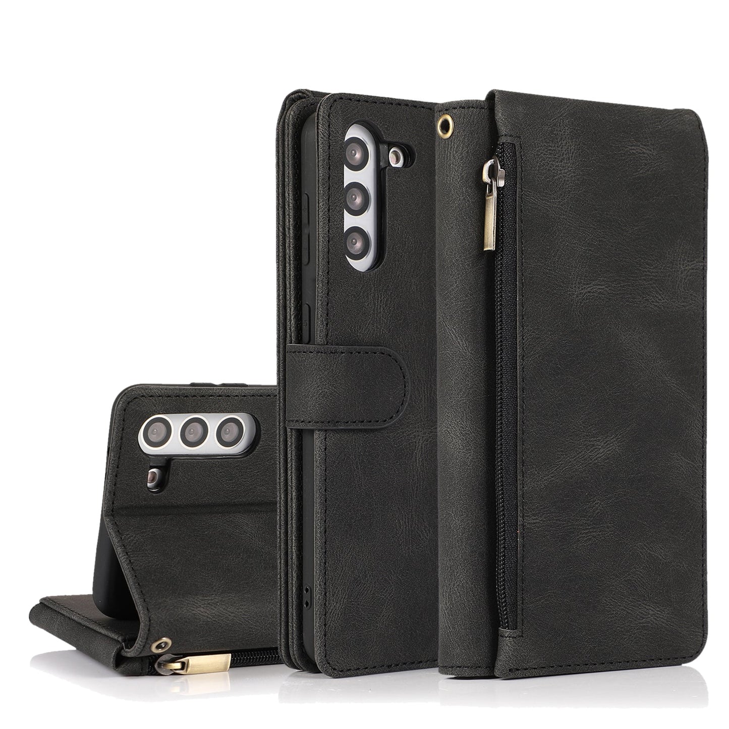 Luxuriöses Leder-Reißverschluss-Etui mit mehreren Kartenfächern und angenehmer Haptik für Samsung S21 Plus