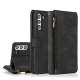 Luxury Skin Feel Multi-card Zipper Leather Case For Samsung S21 Plus