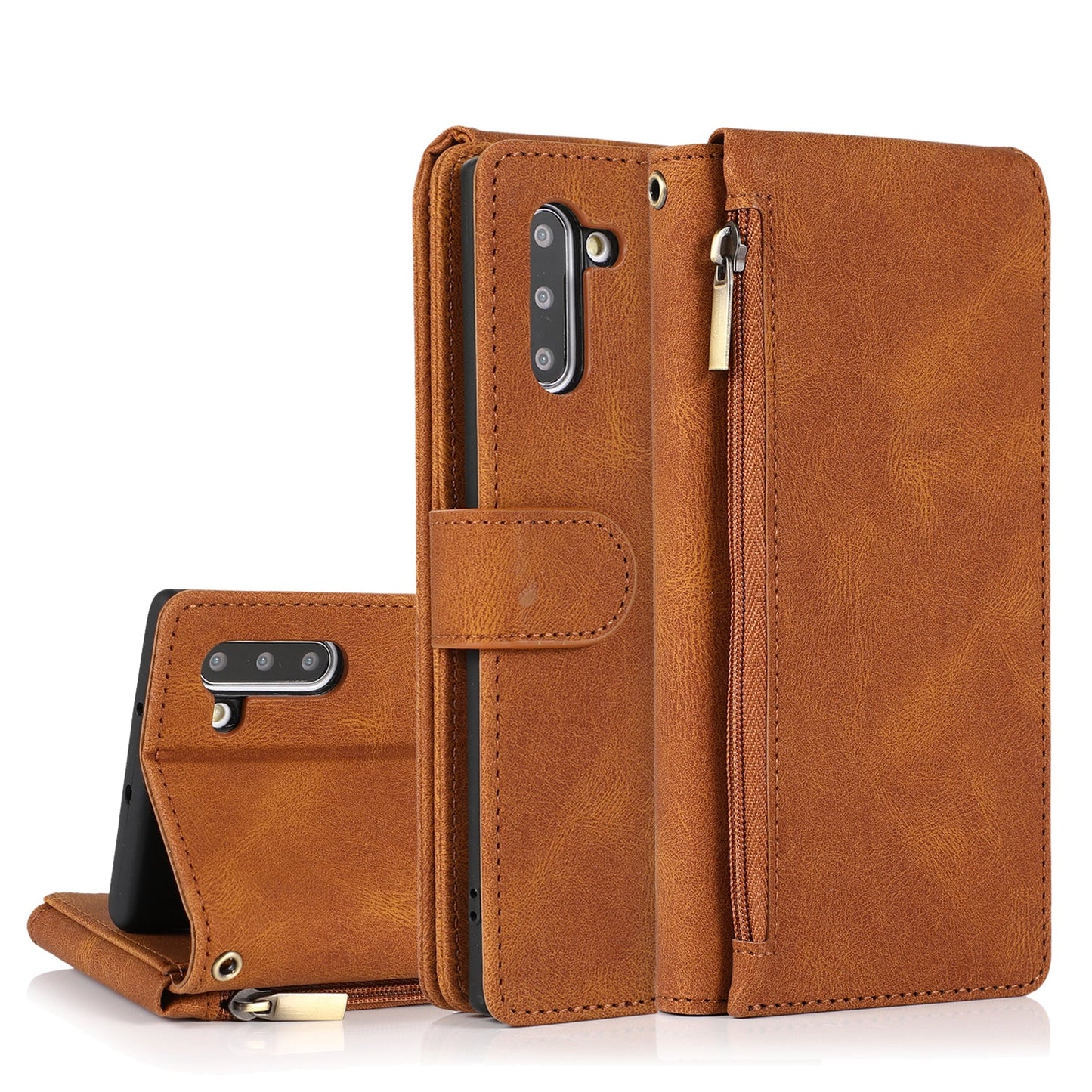 Étui en cuir de luxe à fermeture éclair multi-cartes pour Samsung Note10