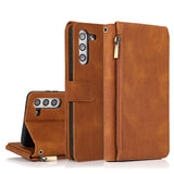 Luxury Skin Feel Multi-card Zipper Leather Case For Samsung S21