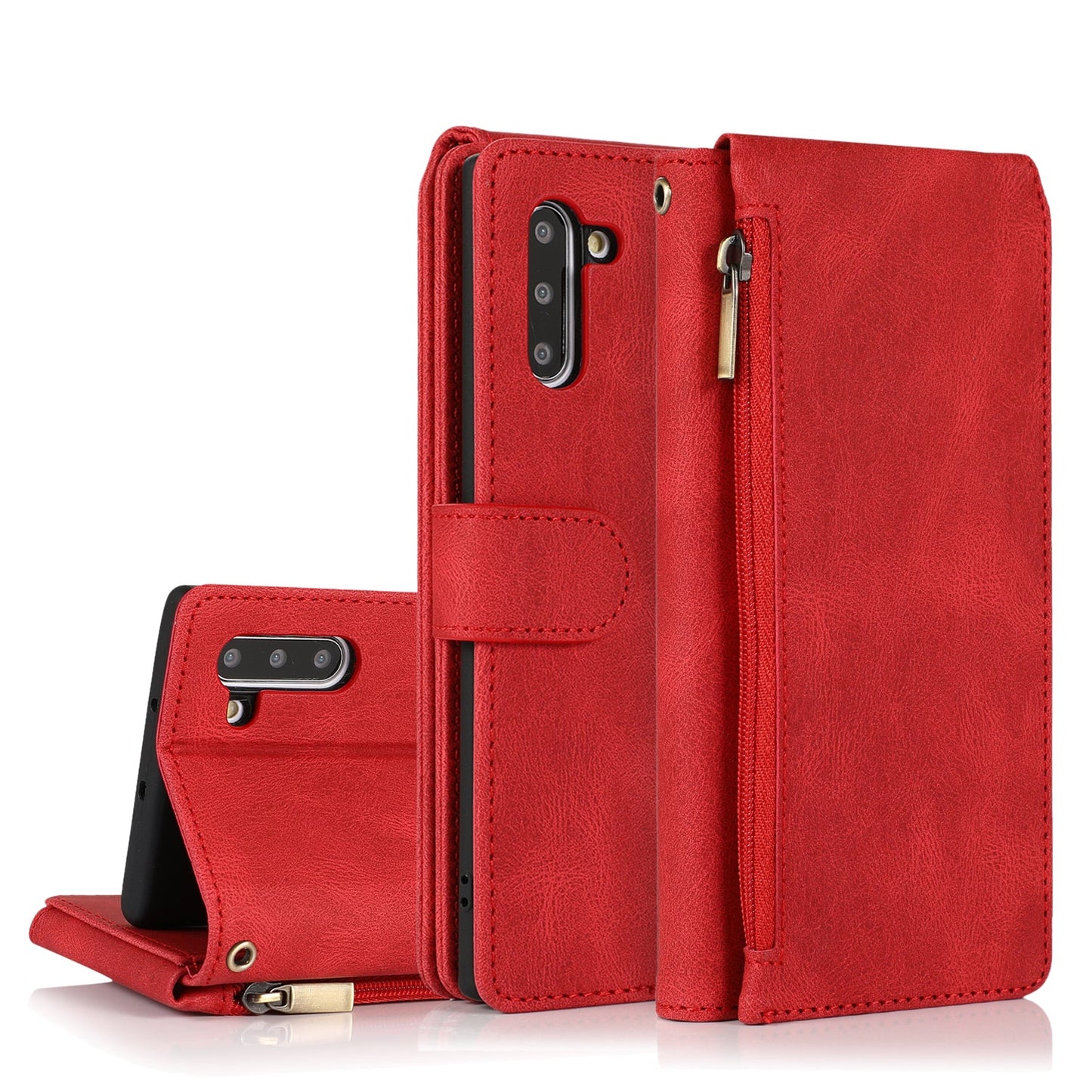Étui en cuir de luxe à fermeture éclair multi-cartes pour Samsung Note10