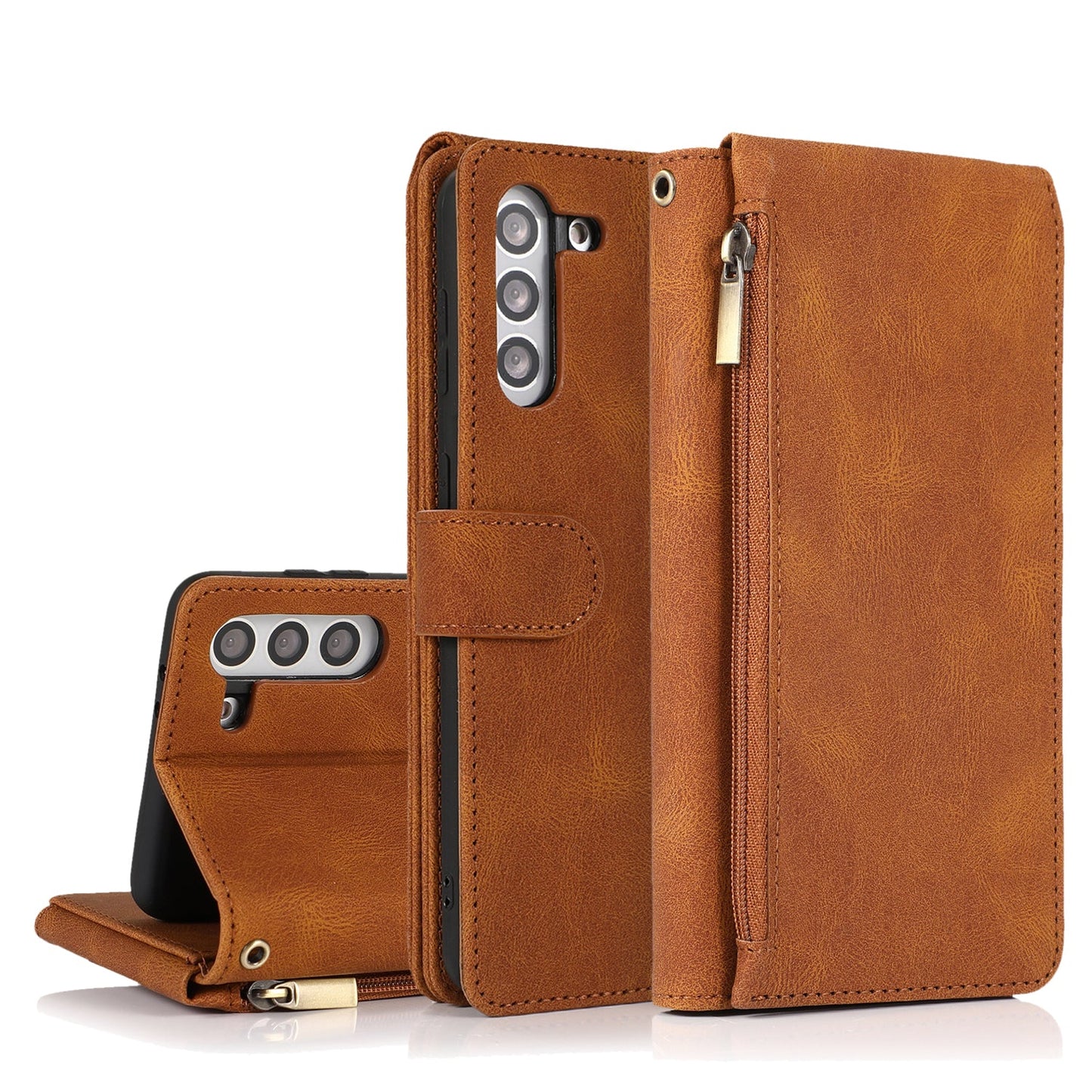 Luxuriöses Leder-Reißverschluss-Etui mit mehreren Kartenfächern und angenehmer Haptik für Samsung S21 Plus