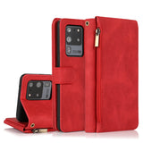 Luxury Skin Feel Multi-card Zipper Leather Case For Samsung S20 Ultra