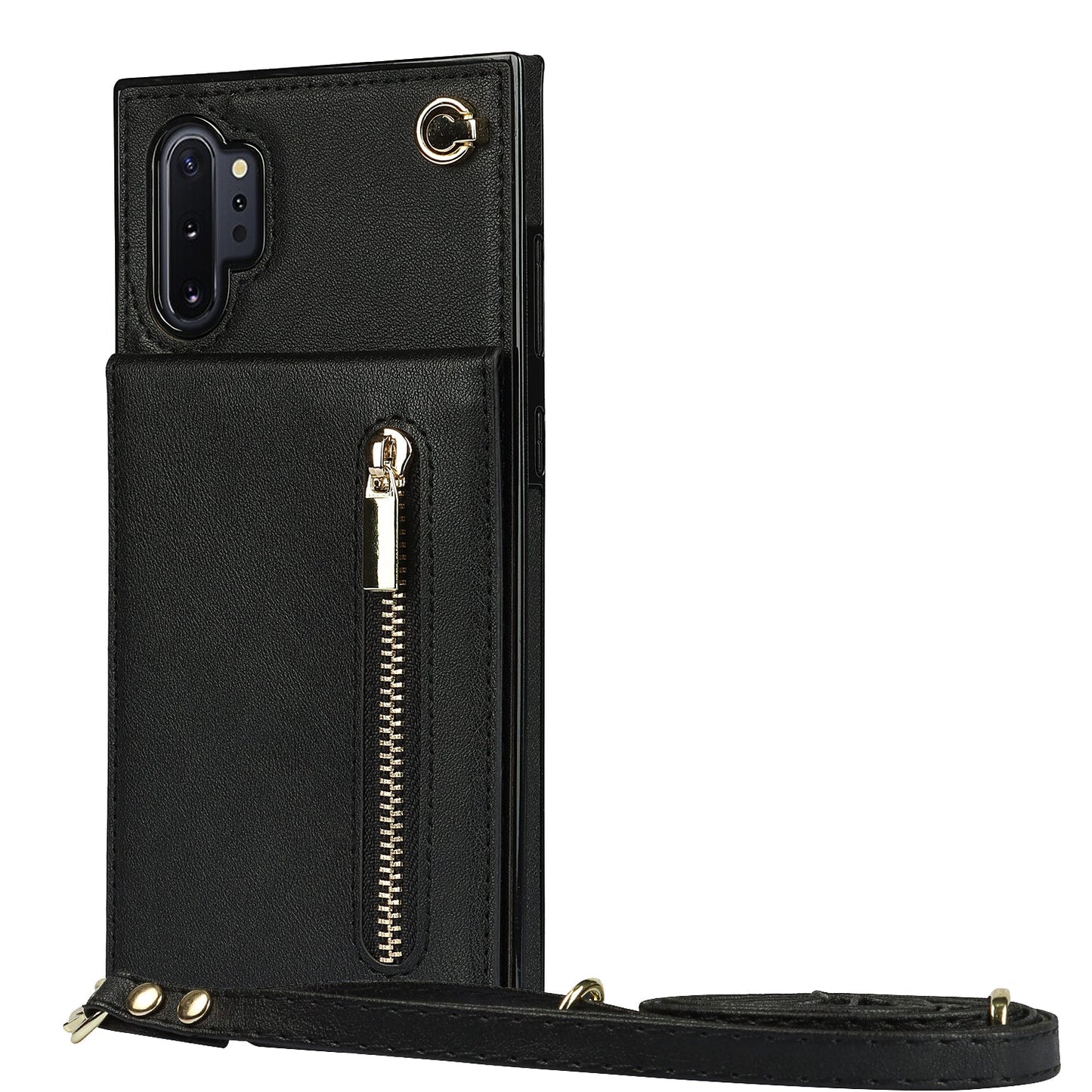 Nouvel étui de téléphone portefeuille à fermeture éclair bandoulière pour Samsung Note10 Plus