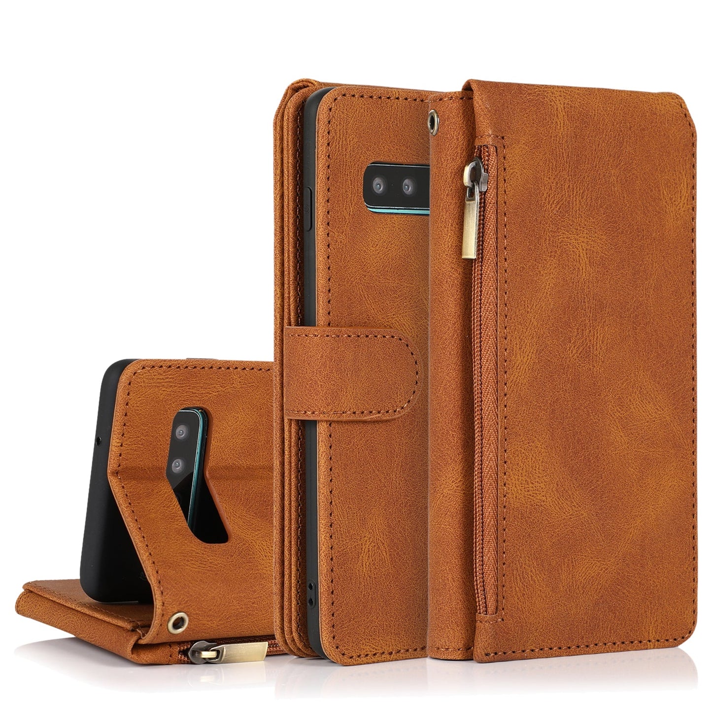 Étui en Cuir à Fermeture Éclair Multi-cartes Sensation Peau de Luxe pour Samsung S10