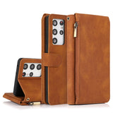 Luxury Skin Feel Multi-card Zipper Leather Case For Samsung S21 Ultra