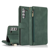 Luxury Skin Feel Multi-card Zipper Leather Case For Samsung S21 Plus