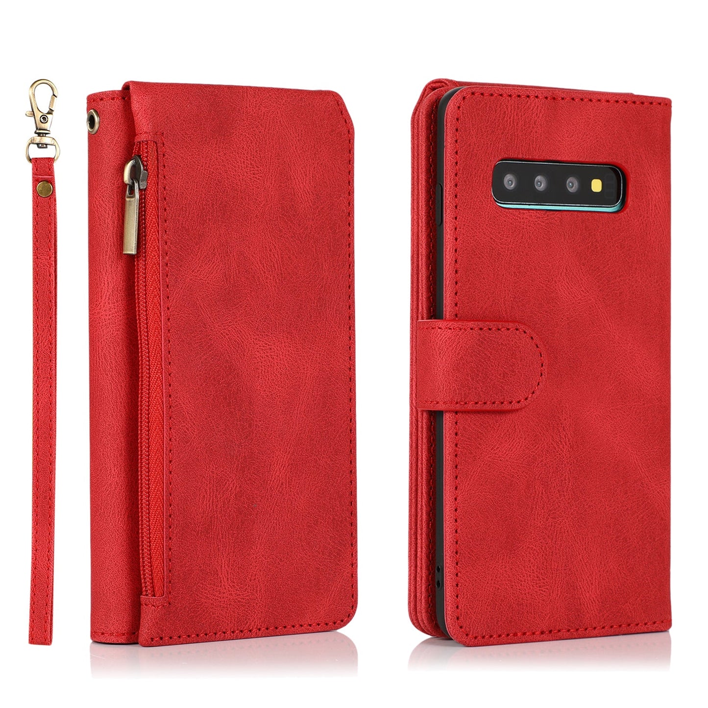 Étui en cuir de luxe avec fermeture éclair et emplacements pour cartes pour Samsung S10 Plus