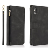 Luxury Skin Feel Multi-card Zipper Leather Case For iPhone XS Max