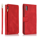 Luxury Skin Feel Multi-card Zipper Leather Case For iPhone XS Max