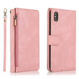 Luxury Skin Feel Multi-card Zipper Leather Case For iPhone XS Max