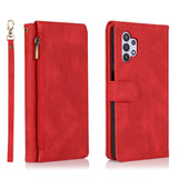 Luxury Skin Feel Multi-card Zipper Leather Case For Samsung A32