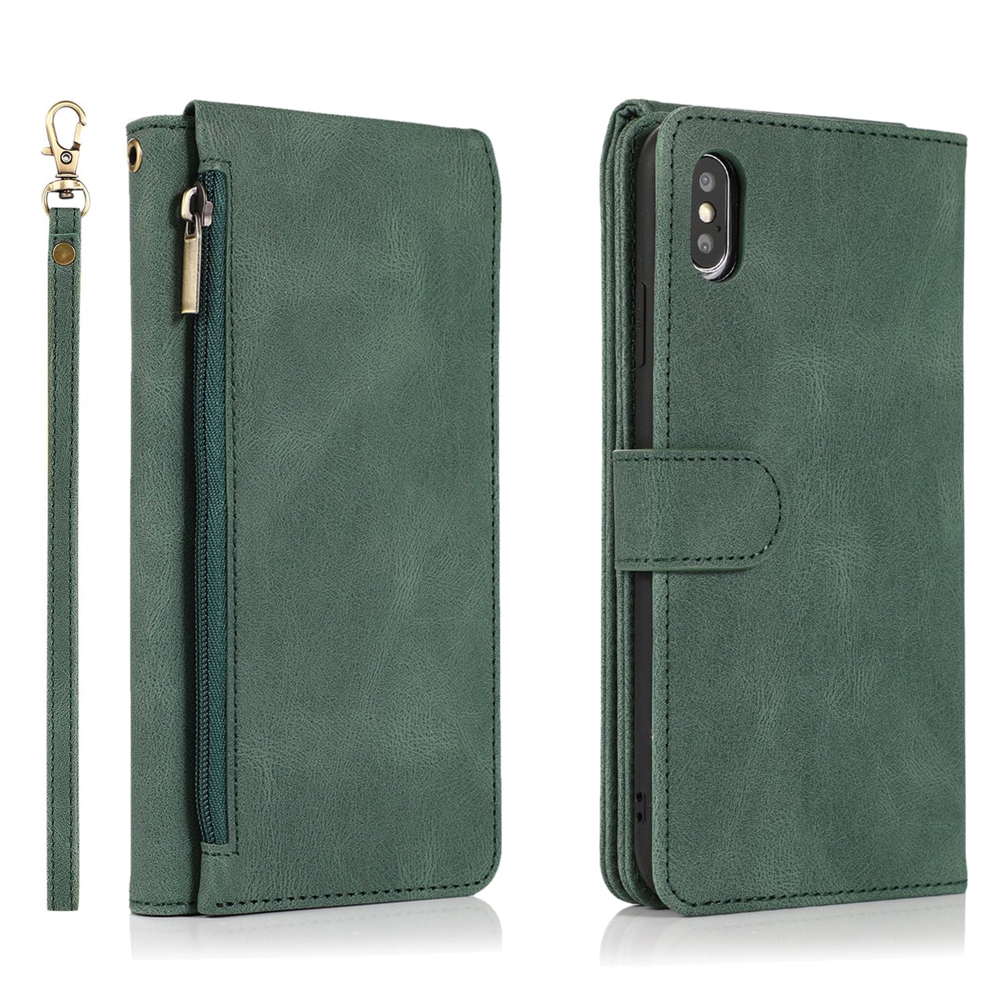 Étui en cuir de luxe à fermeture éclair et porte-cartes pour iPhone X/XS