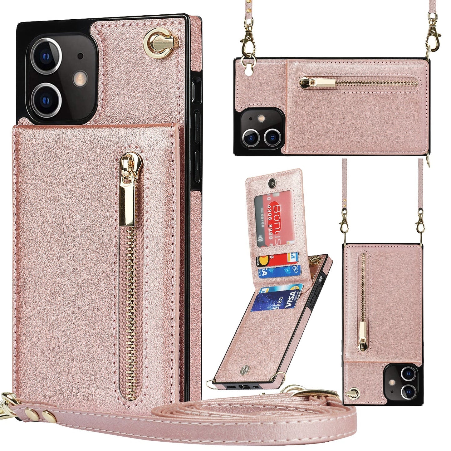 Nouvel étui de téléphone portefeuille zippé à bandoulière pour iPhone 13 Series