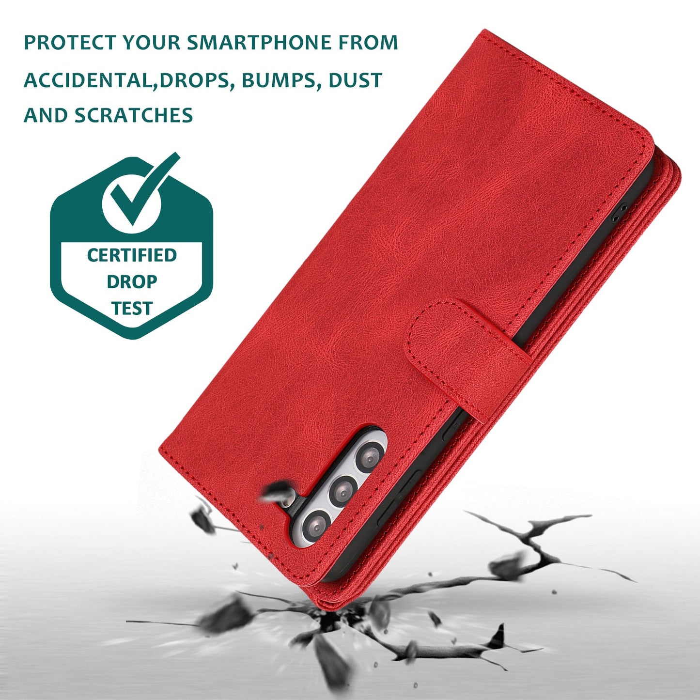 Étui en cuir de luxe avec fermeture éclair et emplacements pour cartes multiples pour Samsung S21