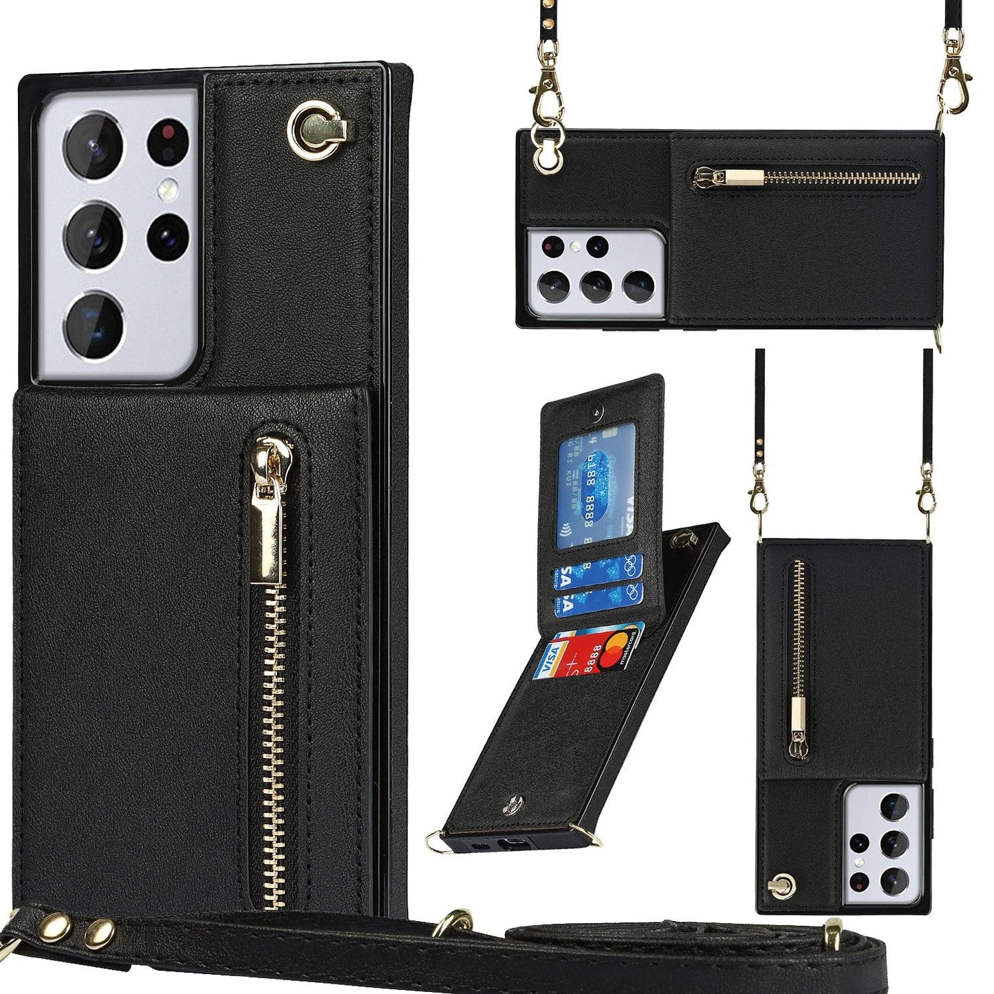 Neue Umhänge-Reißverschluss-Brieftaschen-Handyhülle für die Samsung S21 Serie