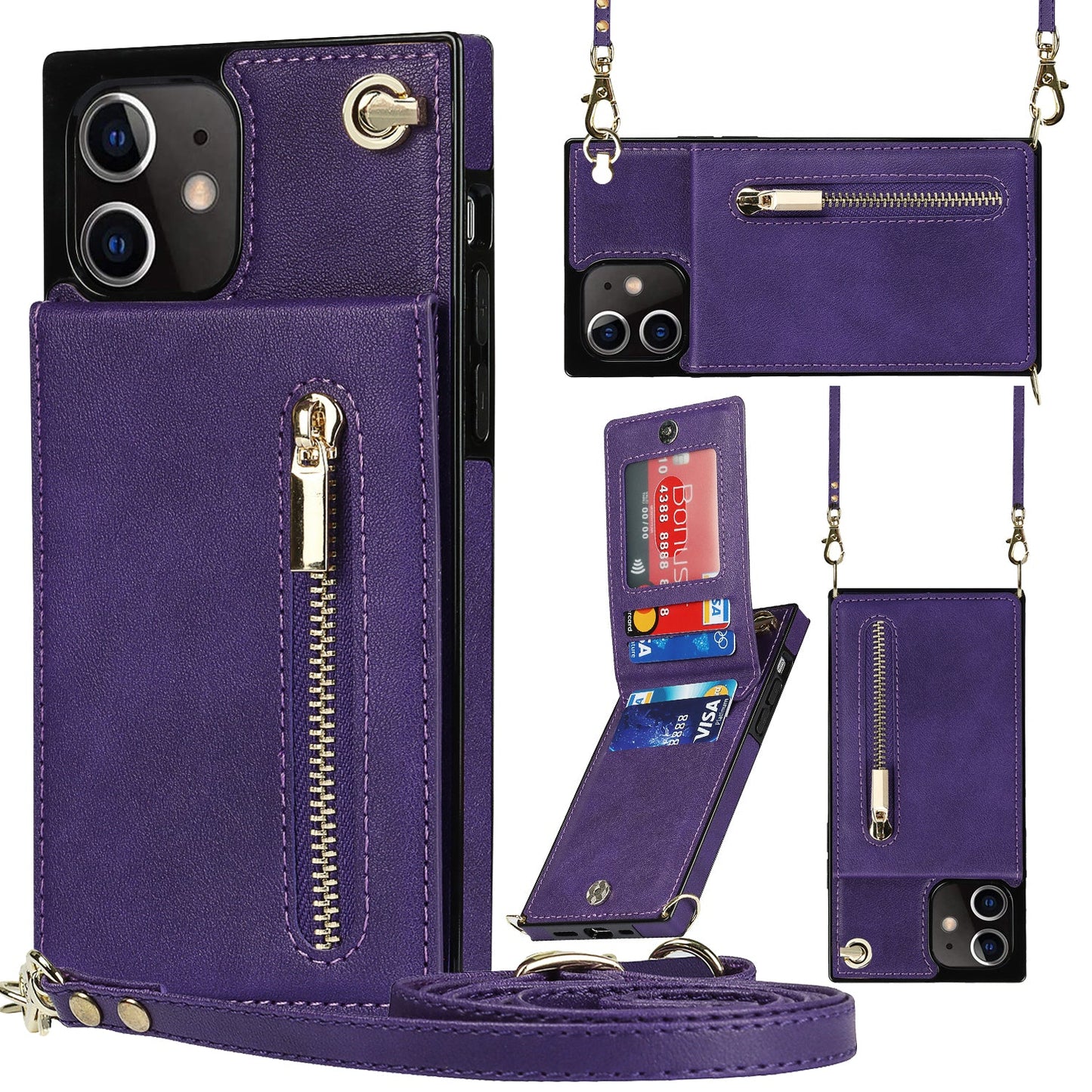 Nouvel étui de téléphone avec portefeuille zippé et bandoulière pour iPhone