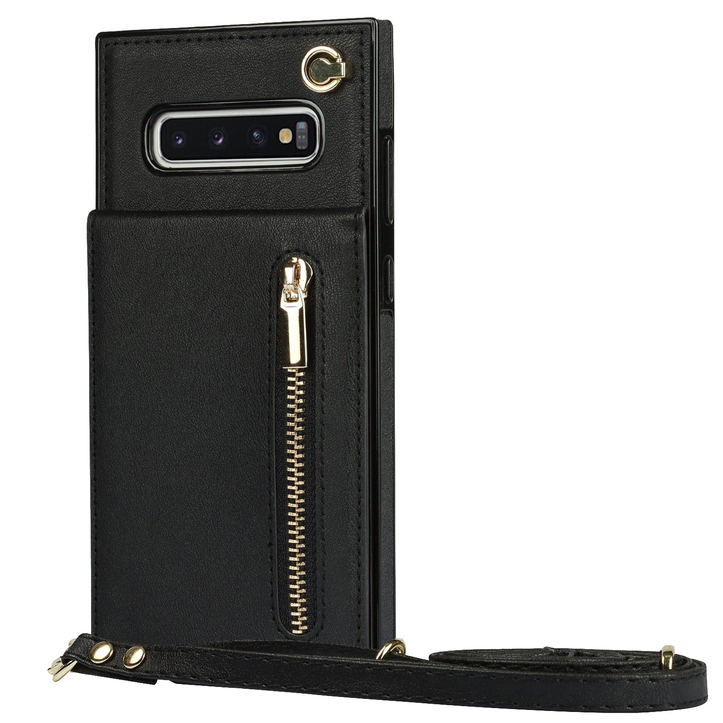 Nouvel étui de téléphone portefeuille à fermeture éclair bandoulière pour Samsung S10