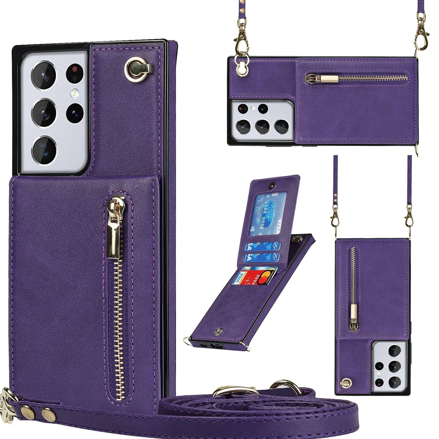 Neue Umhänge-Reißverschluss-Brieftaschen-Handyhülle für die Samsung S21 Serie