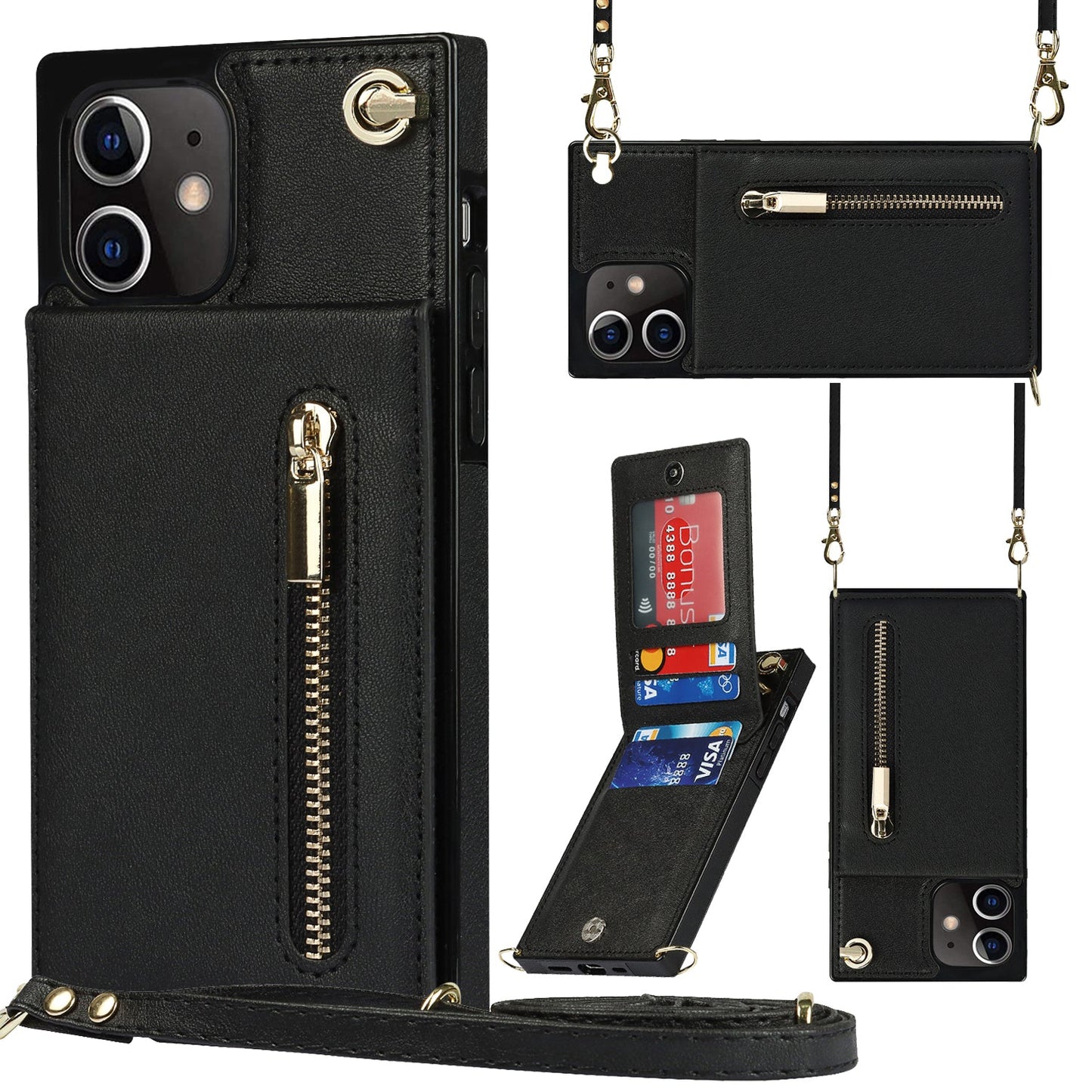 Nouvel étui de téléphone avec portefeuille zippé et bandoulière pour iPhone