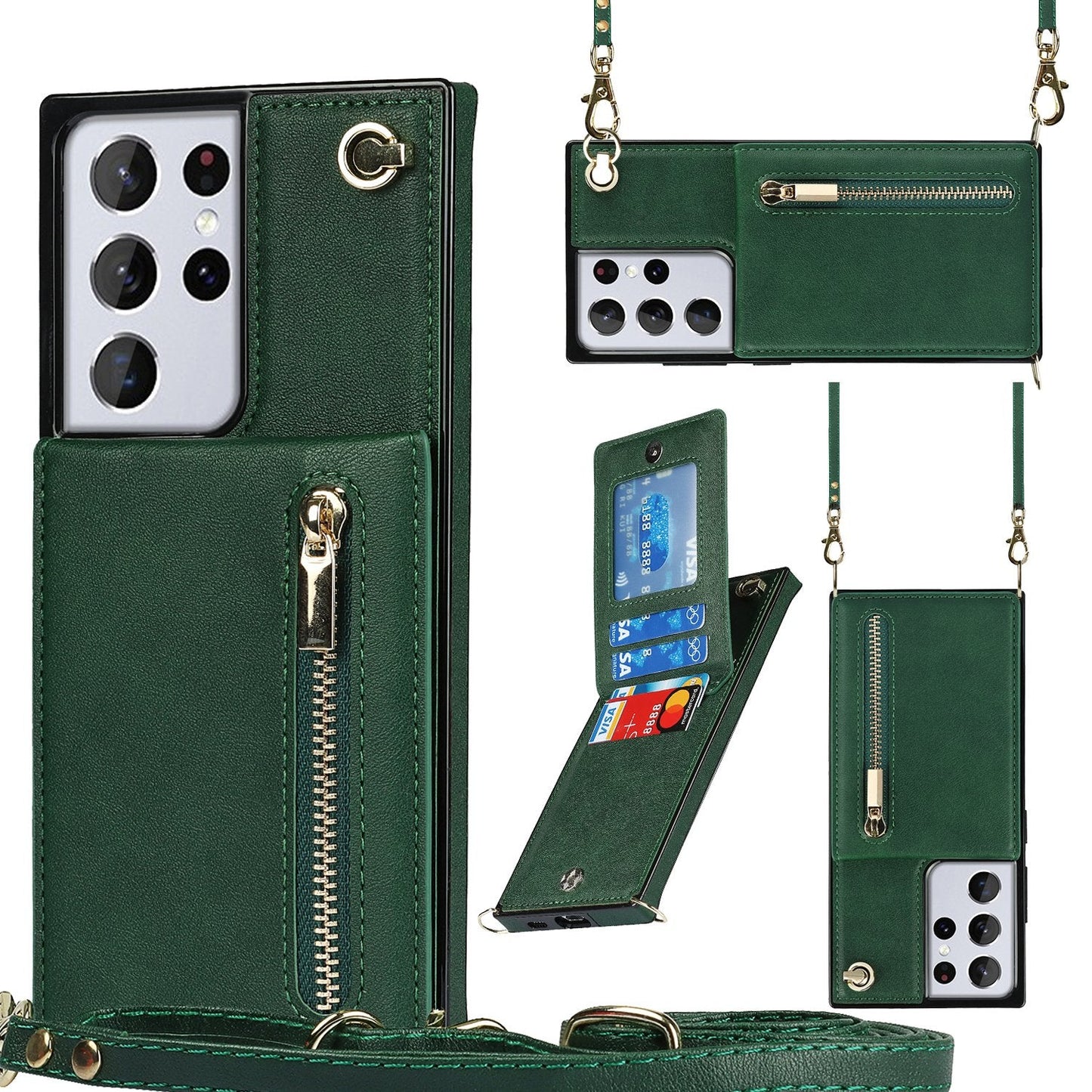 Neue Umhänge-Reißverschluss-Brieftaschen-Handyhülle für die Samsung S21 Serie
