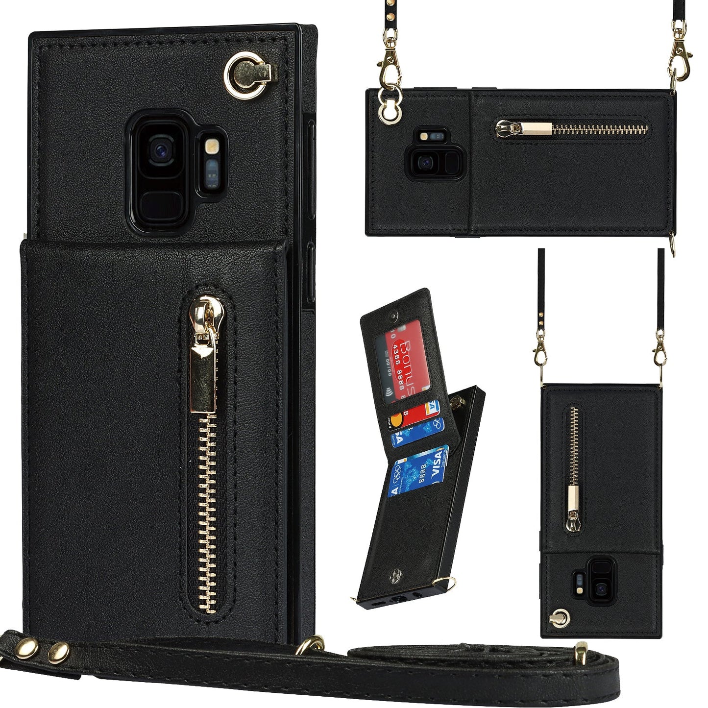 Neue Umhänge-Reißverschluss-Brieftaschen-Handyhülle für Samsung S9