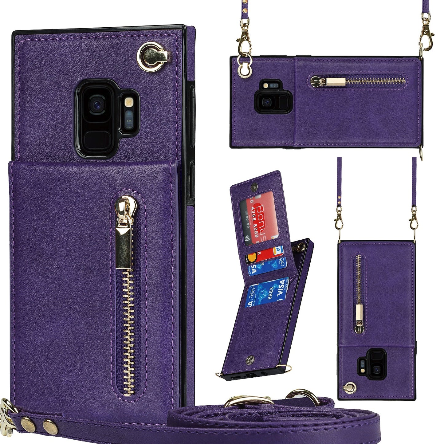 Neue Umhänge-Reißverschluss-Brieftaschen-Handyhülle für Samsung S9
