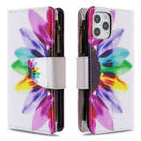 Large Capacity Painted Zipper Leather Case For iPhone 13 Series