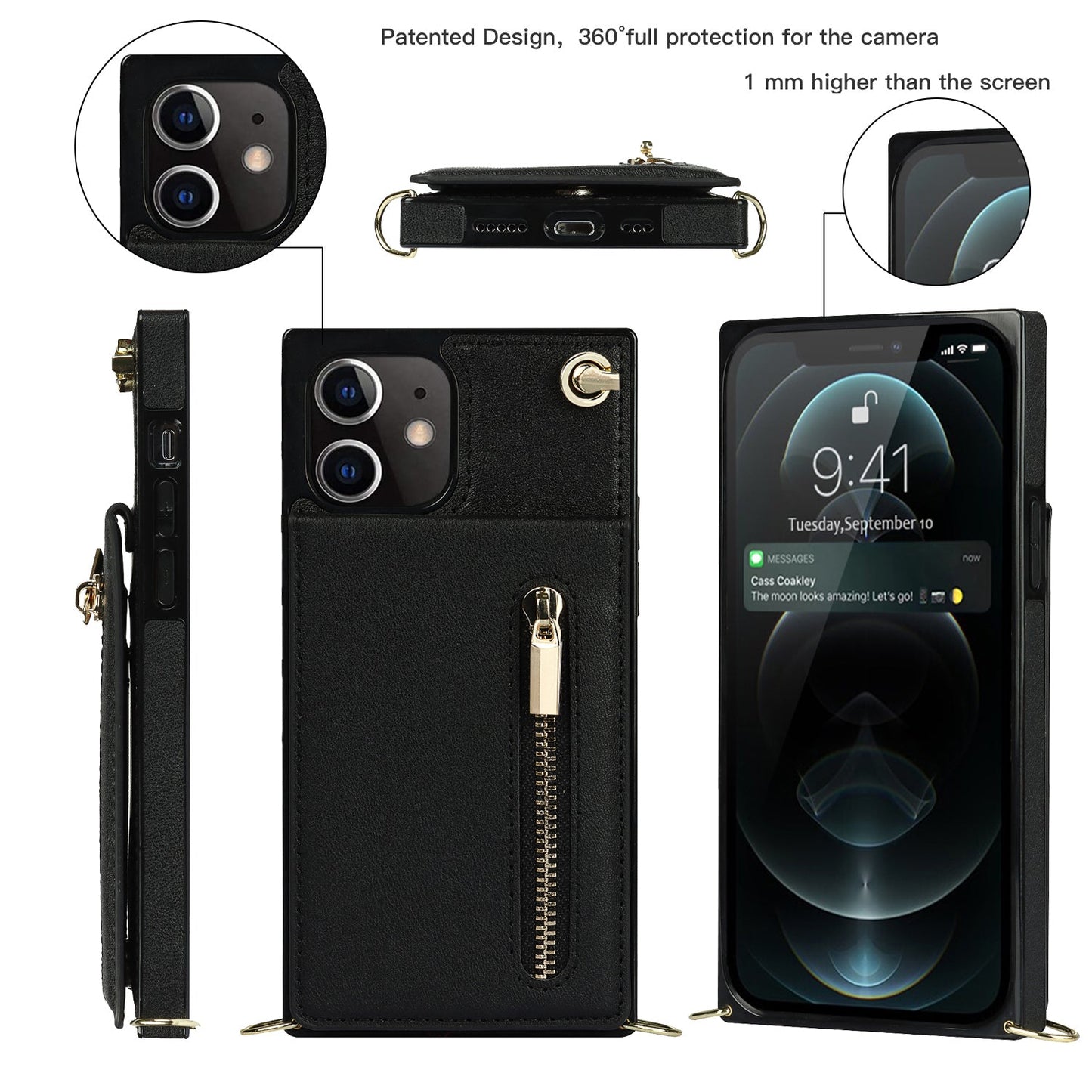 Nouvel étui de téléphone avec portefeuille zippé et bandoulière pour iPhone