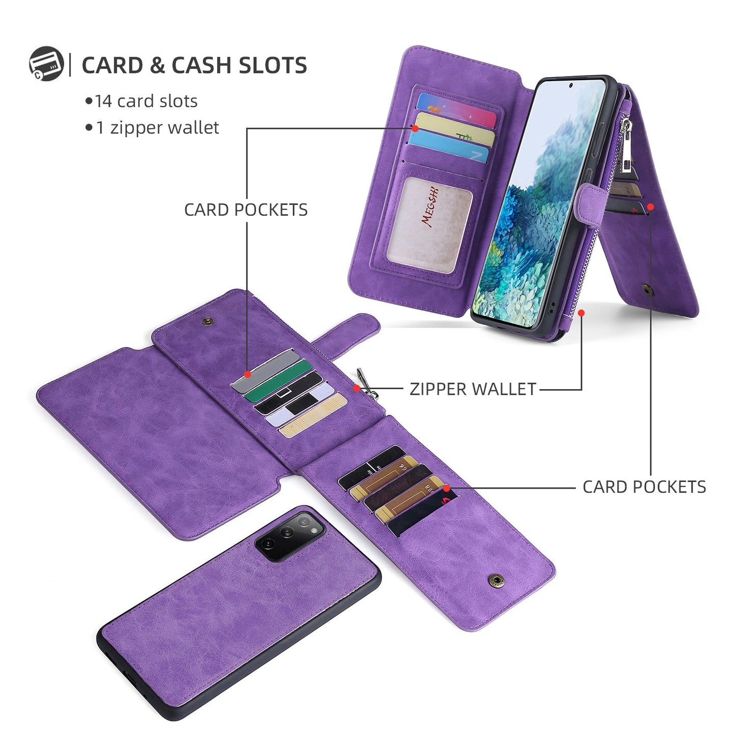 Multifunktionale magnetische Karten-Brieftasche Handyhülle für Samsung S20 Serie