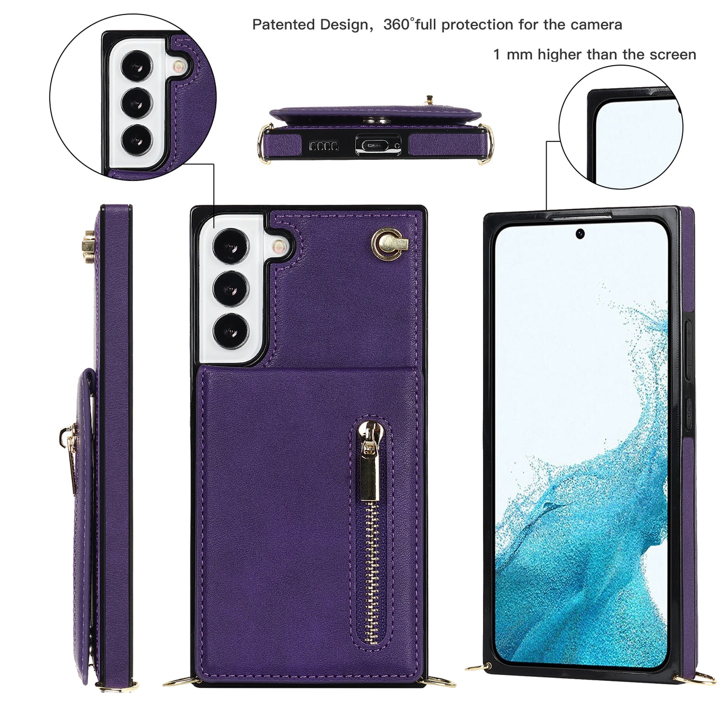 Neue Umhängetasche mit Reißverschluss-Brieftasche-Handyhülle für Samsung S21FE