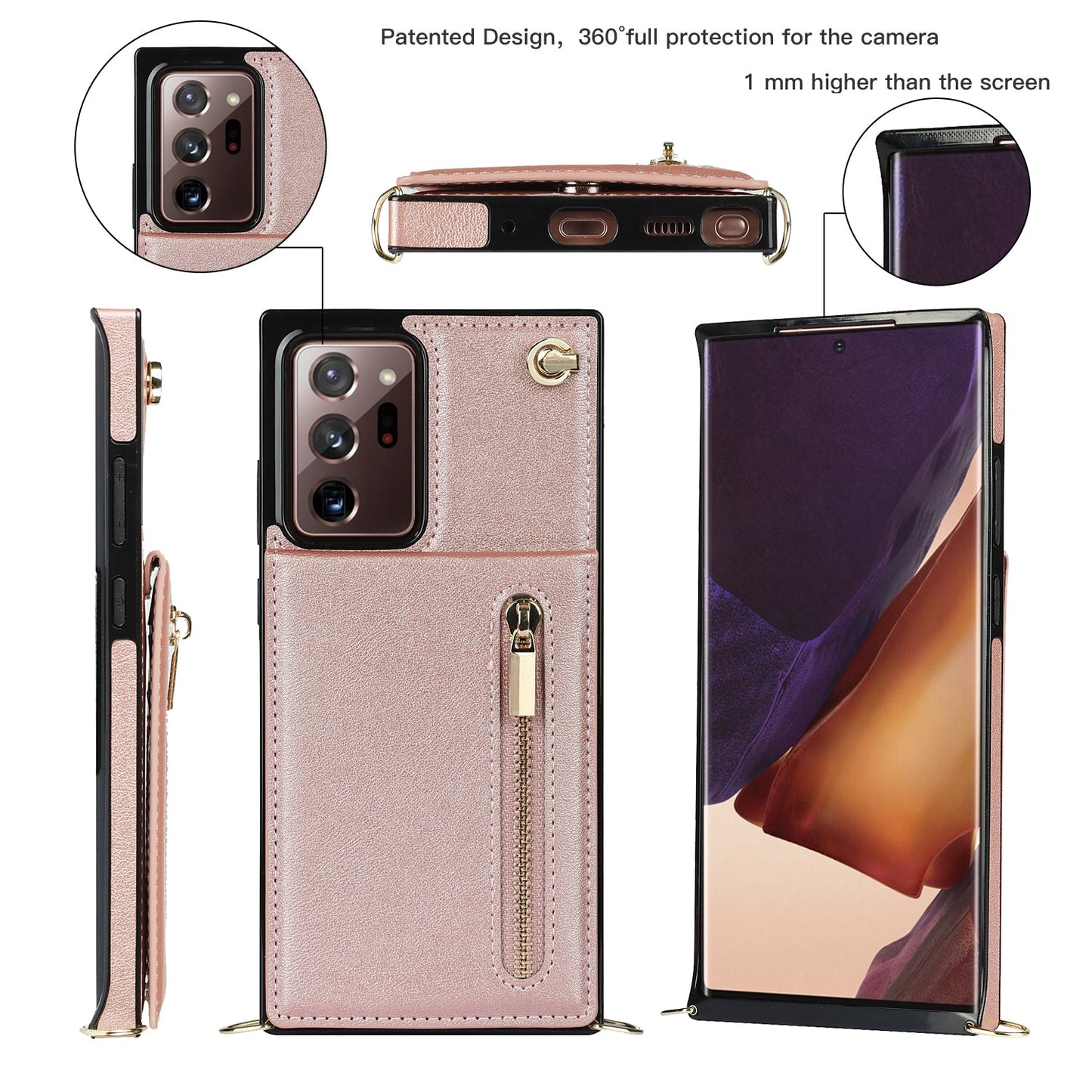 Nouvel étui portefeuille croisé avec fermeture éclair pour téléphone Samsung Note20 Ultra