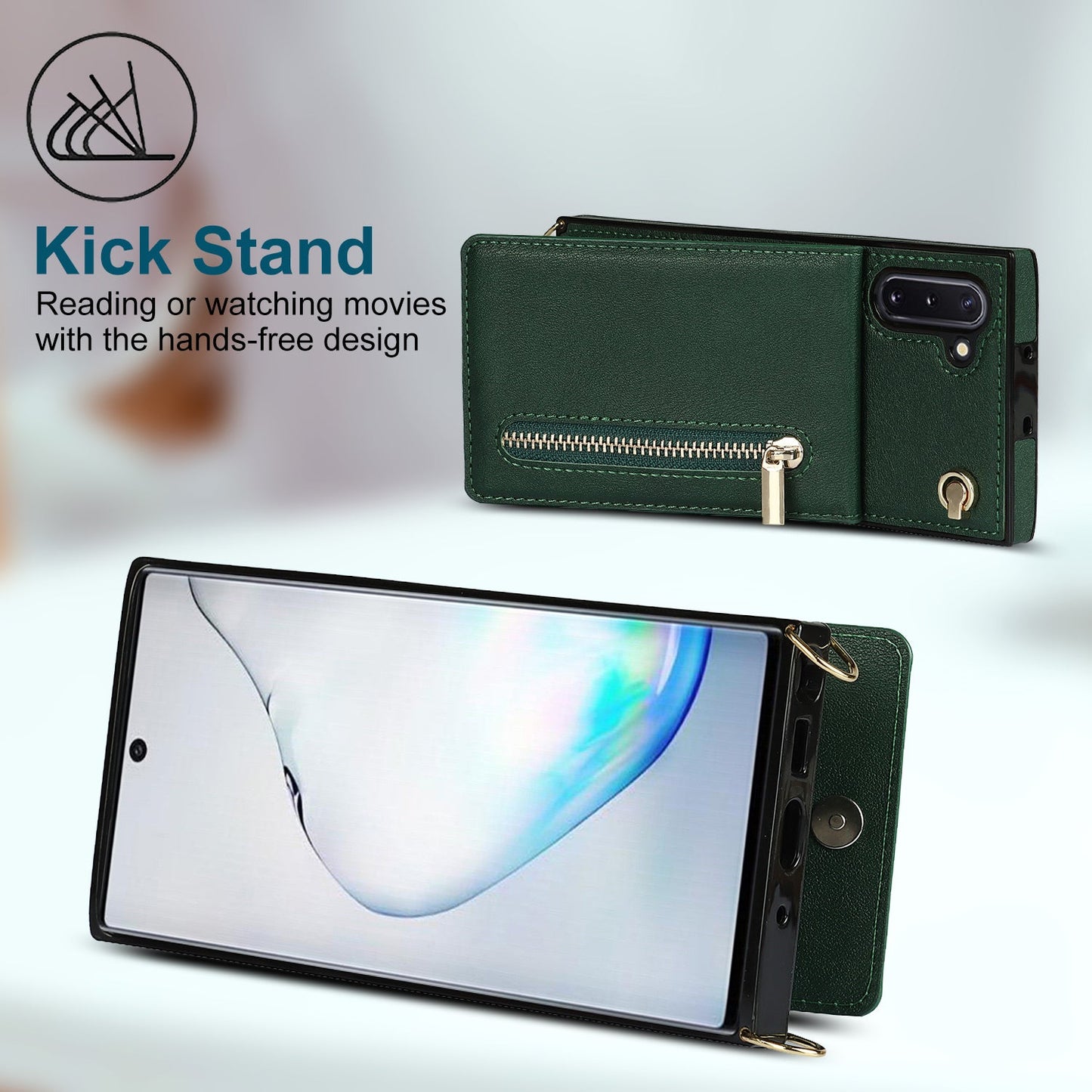 Nouvel étui de téléphone portefeuille à fermeture éclair en bandoulière pour Samsung Note10
