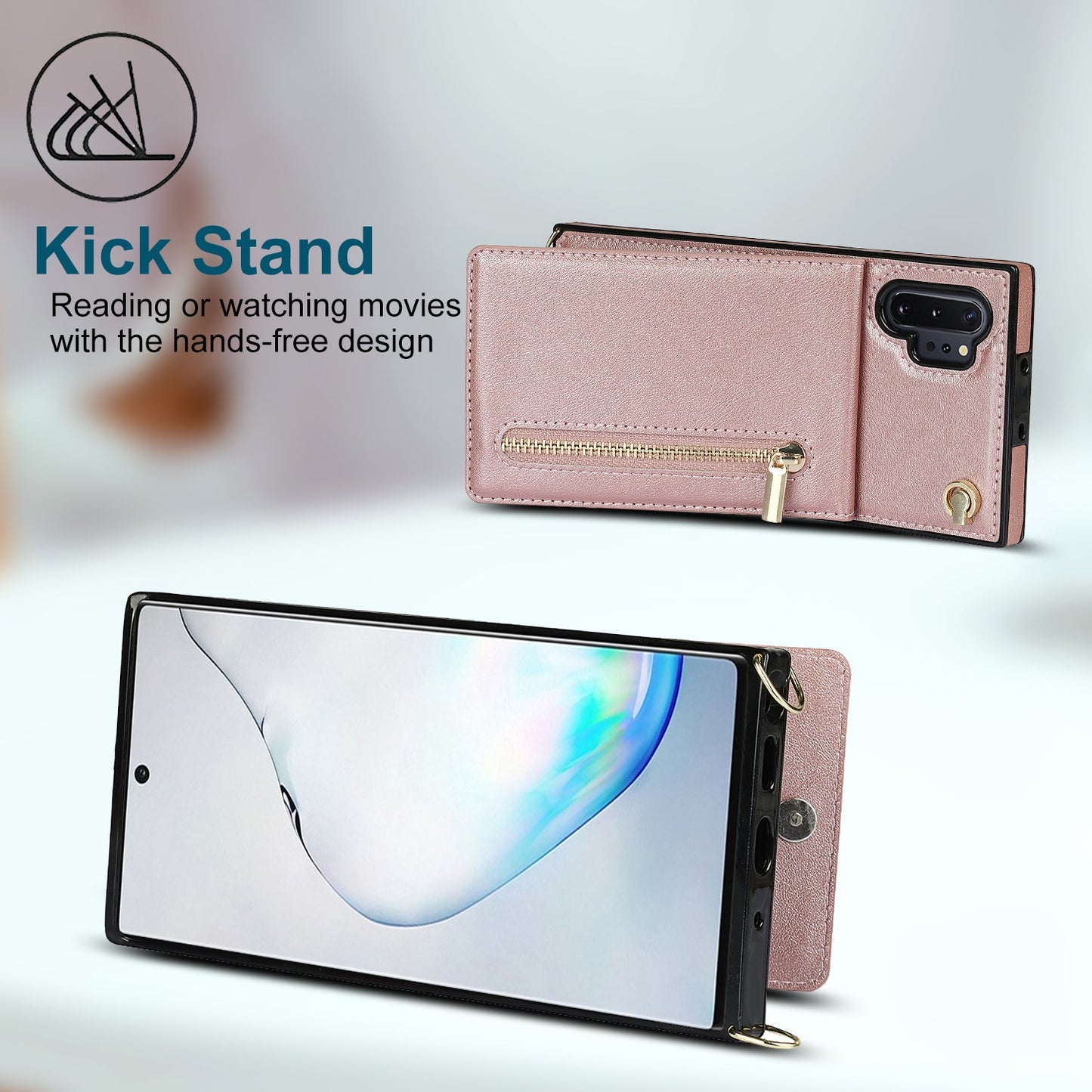 Nouvel étui de téléphone portefeuille à fermeture éclair bandoulière pour Samsung Note10 Plus