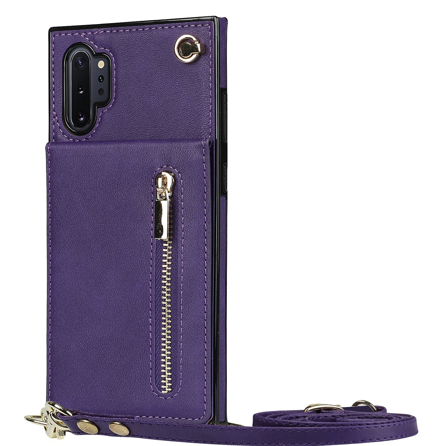 Nouvel étui de téléphone portefeuille à fermeture éclair bandoulière pour Samsung Note10 Plus